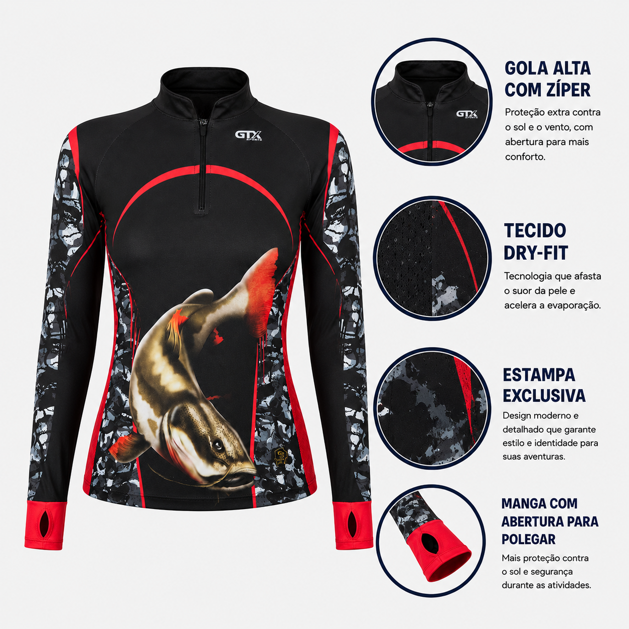Camisa de Pesca Feminina Piraíba Eclipse com Zíper e Proteção UV50+