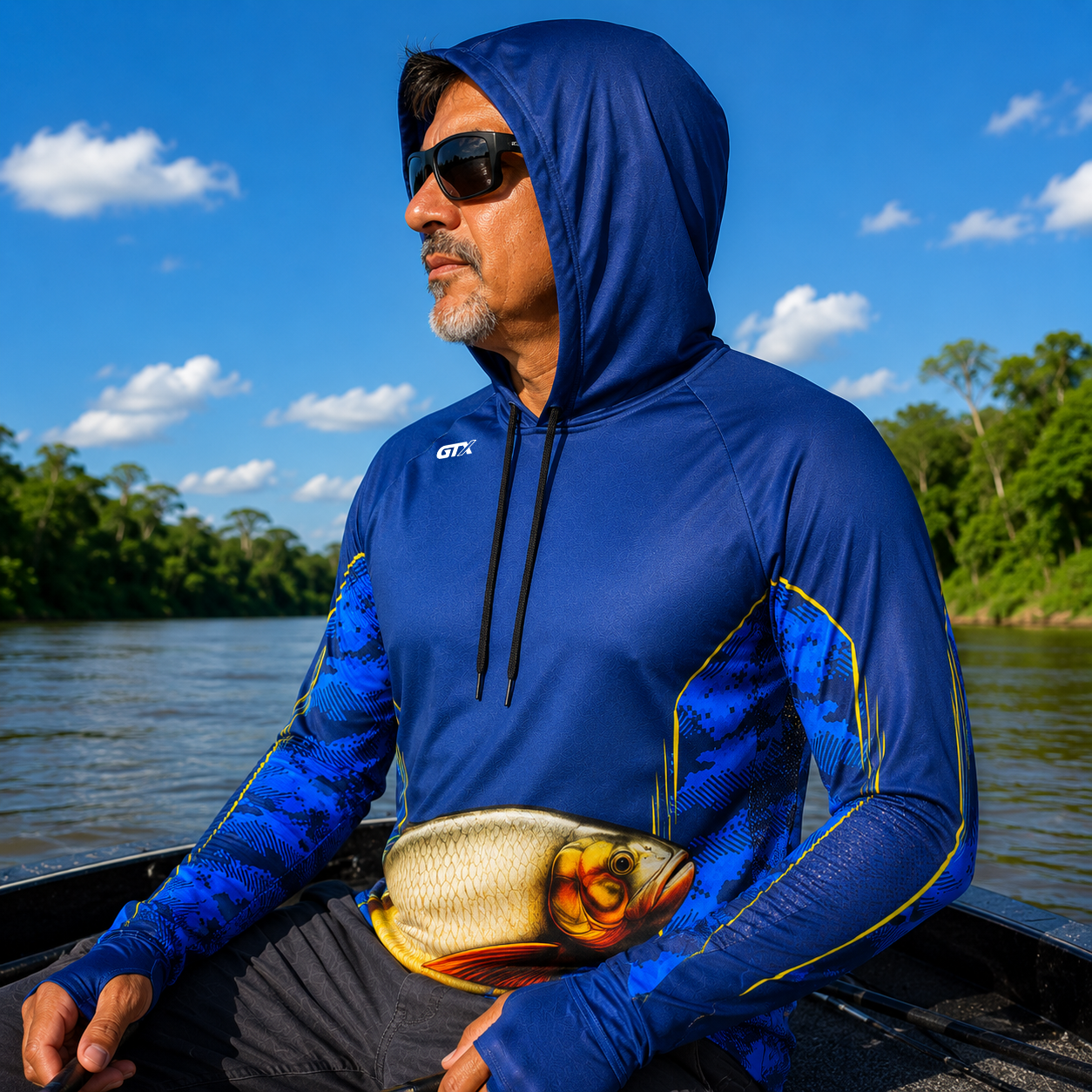 Camisa de Pesca Golden River com Capuz e Proteção UV50+