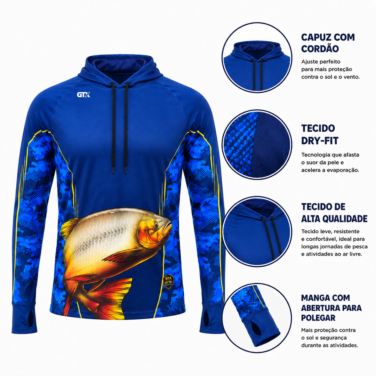 Camisa de Pesca Golden River com Capuz e Proteção UV50+
