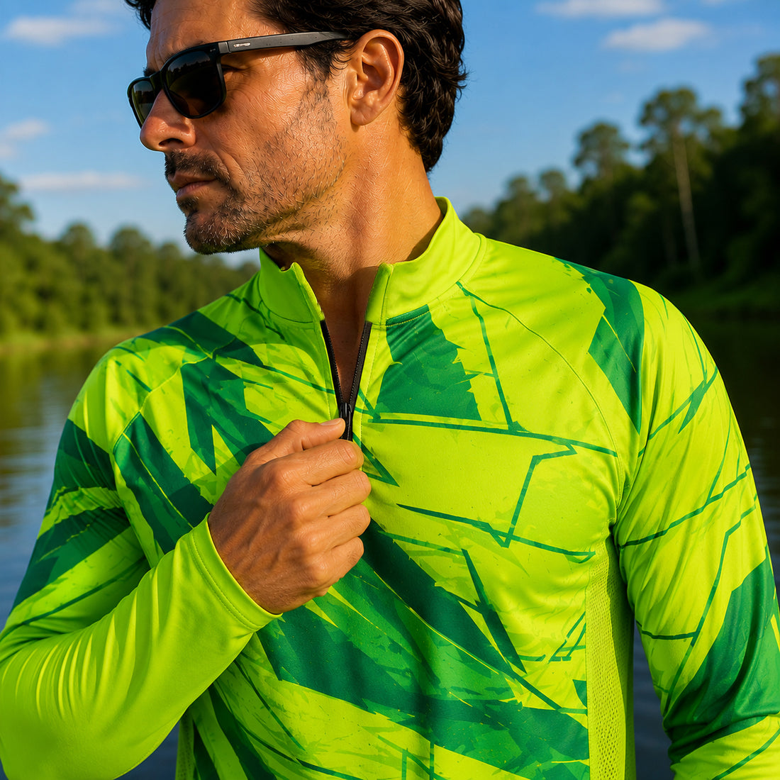 Camisa de Pesca Lime Storm com Zíper e Proteção UV50+ - Use GTX