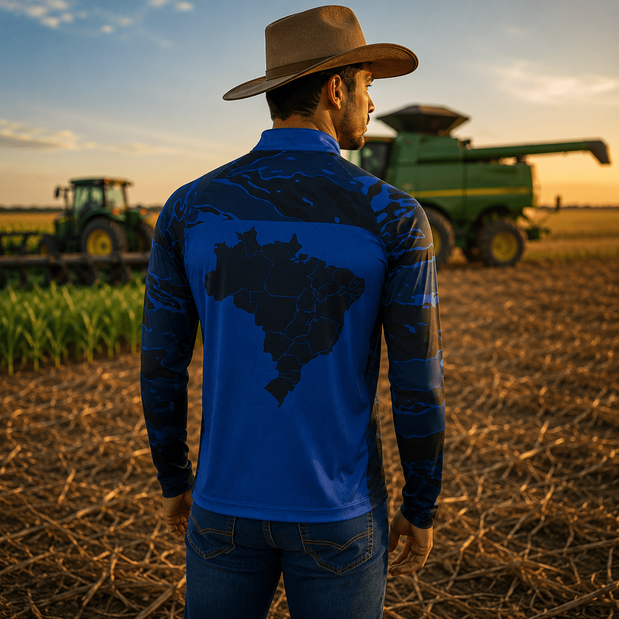 Camisa Agro Blue Nation com Zíper e Proteção UV50+ - GTX Print