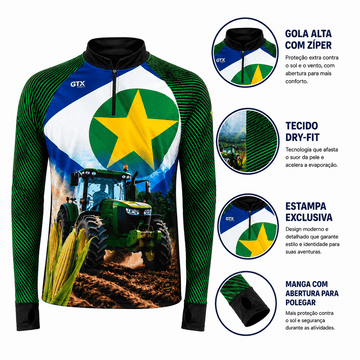 Camisa Agro Masculina Agro Raiz Milho com Zíper e Proteção UV50+ - GTX Print