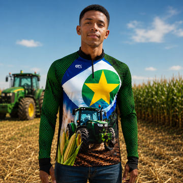 Camisa Agro Masculina Agro Raiz Milho com Zíper e Proteção UV50+ - GTX Print