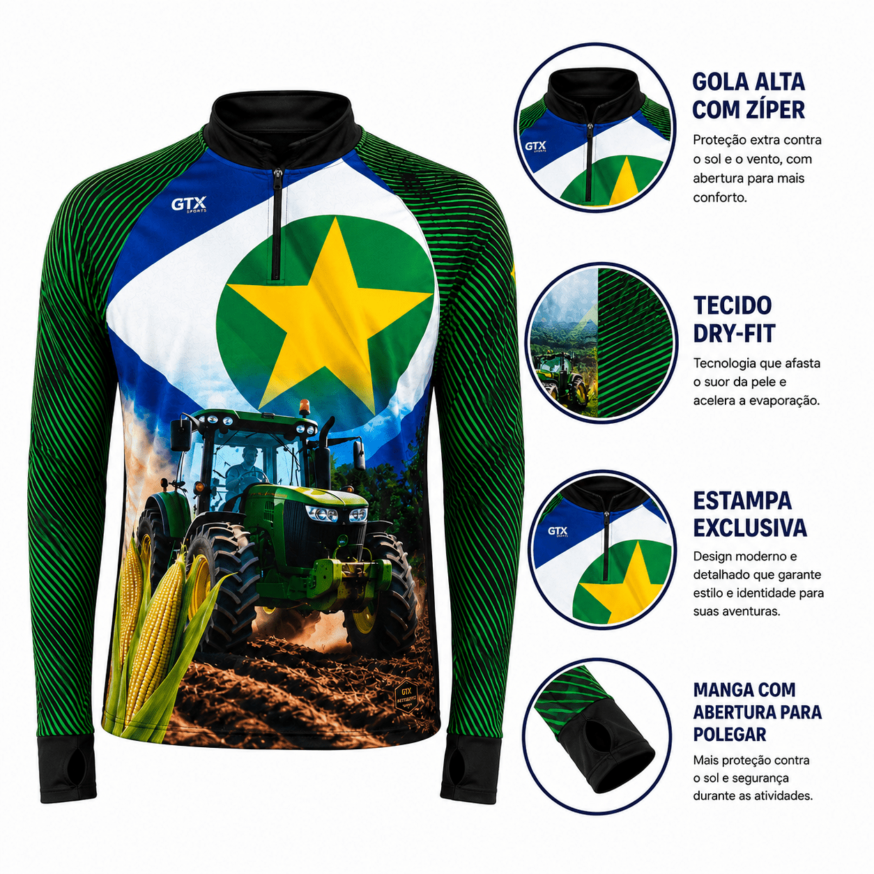 Camisa Agro Masculina Agro Raiz Milho com Zíper e Proteção UV50+ - GTX Print