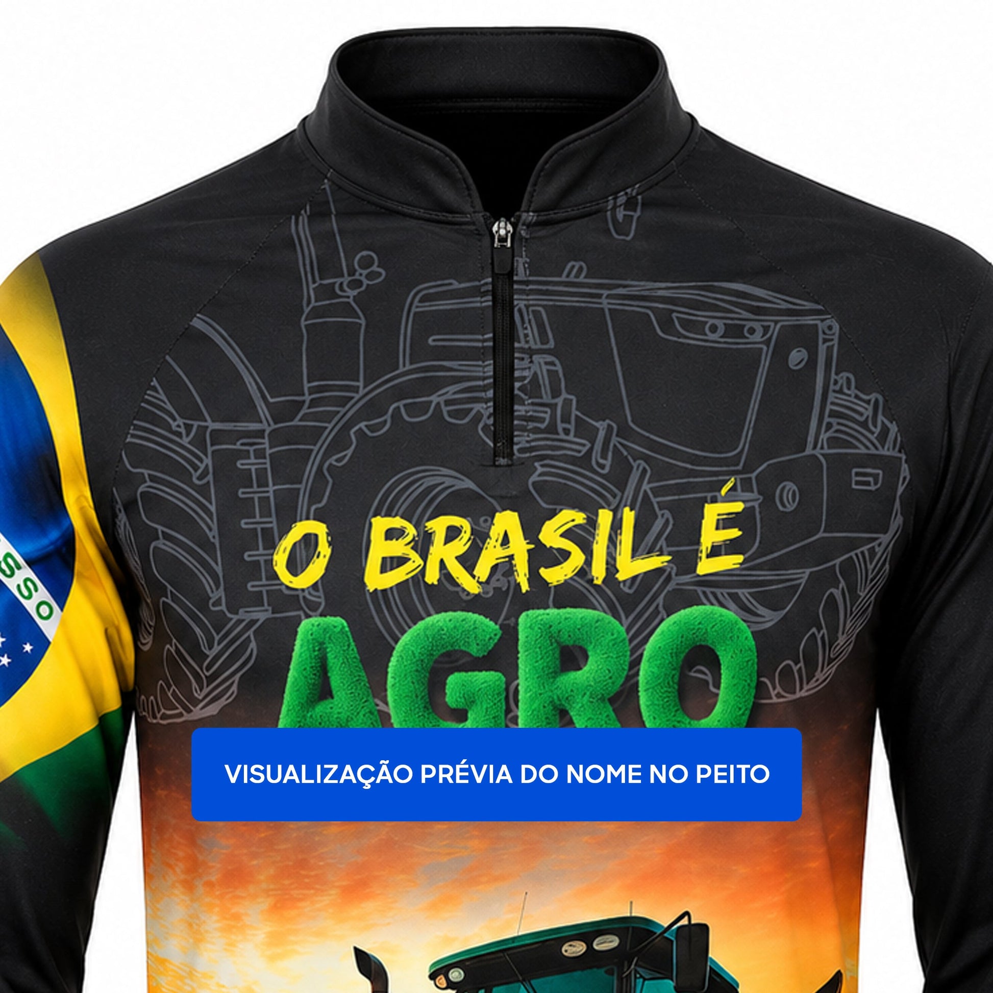 Camisa Agro Masculina O Brasil é Agro com Zíper e Proteção UV50+ - GTX Print