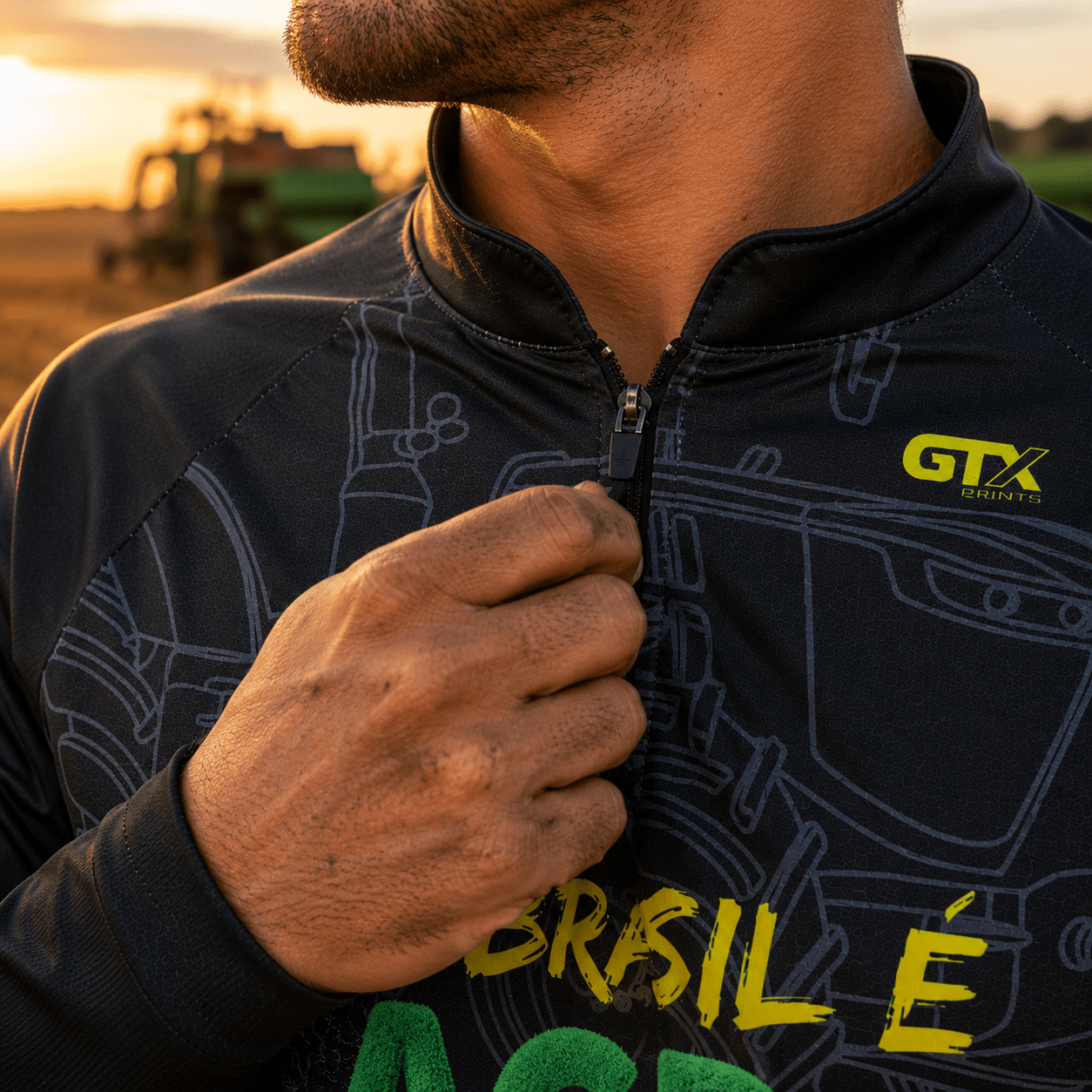 Camisa Agro Masculina O Brasil é Agro com Zíper e Proteção UV50+ - GTX Print