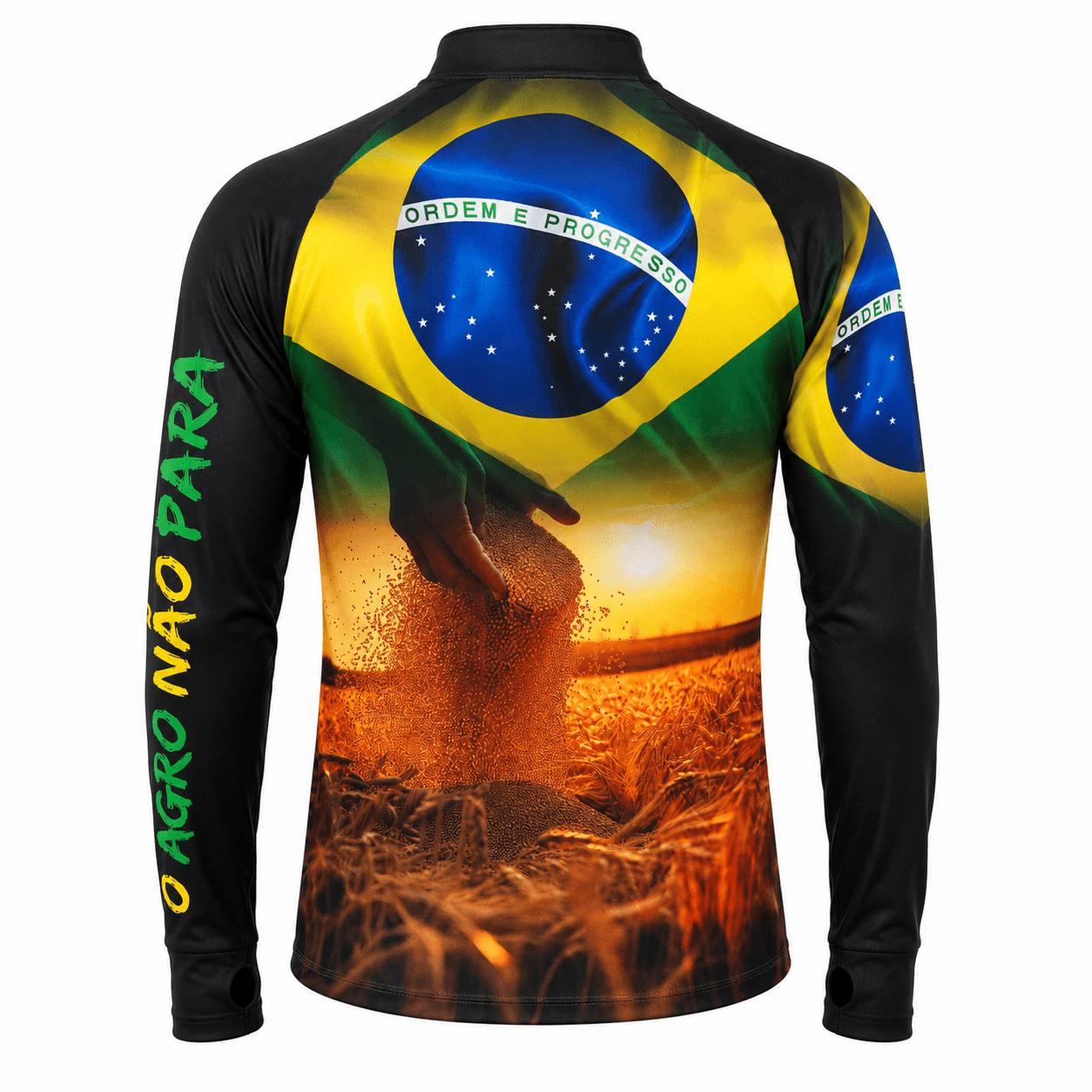 Camisa Agro Masculina O Brasil é Agro com Zíper e Proteção UV50+ - GTX Print