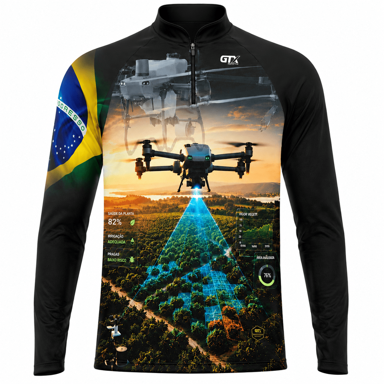 Camisa Agro Masculina Precision Drone com Zíper e Proteção UV50+ - GTX Print