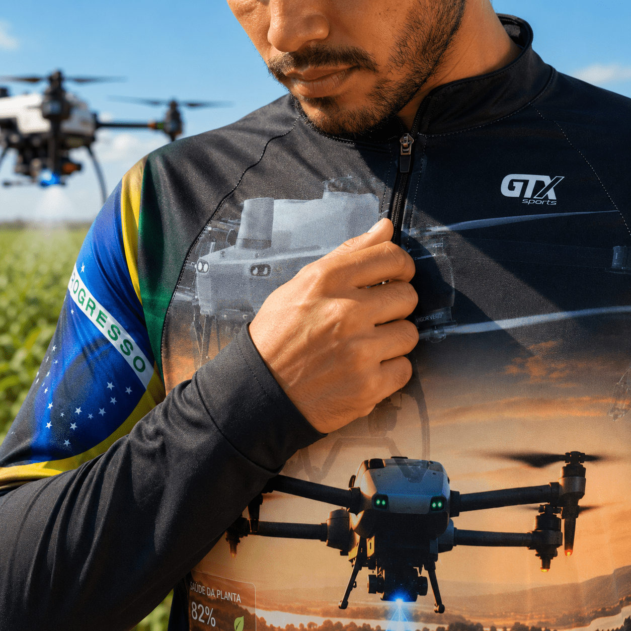 Camisa Agro Masculina Precision Drone com Zíper e Proteção UV50+ - GTX Print