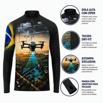 Camisa Agro Masculina Precision Drone com Zíper e Proteção UV50+ - GTX Print