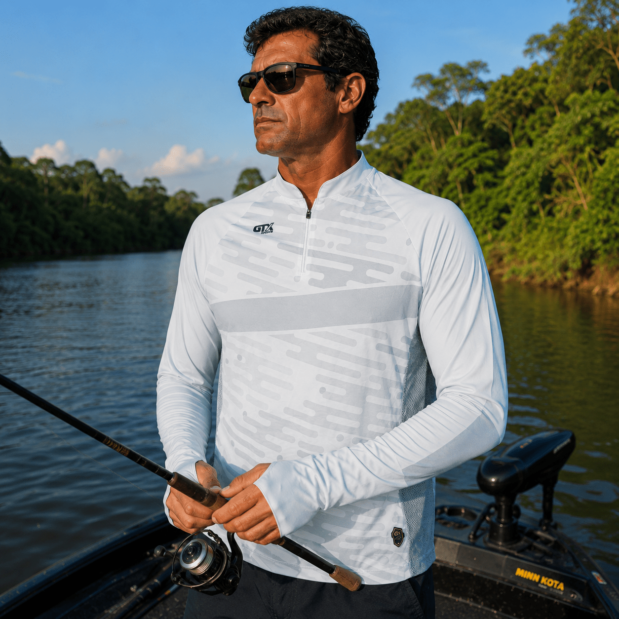 Camisa de Pesca Arctic White com Zíper e Proteção UV50+ - GTX Print