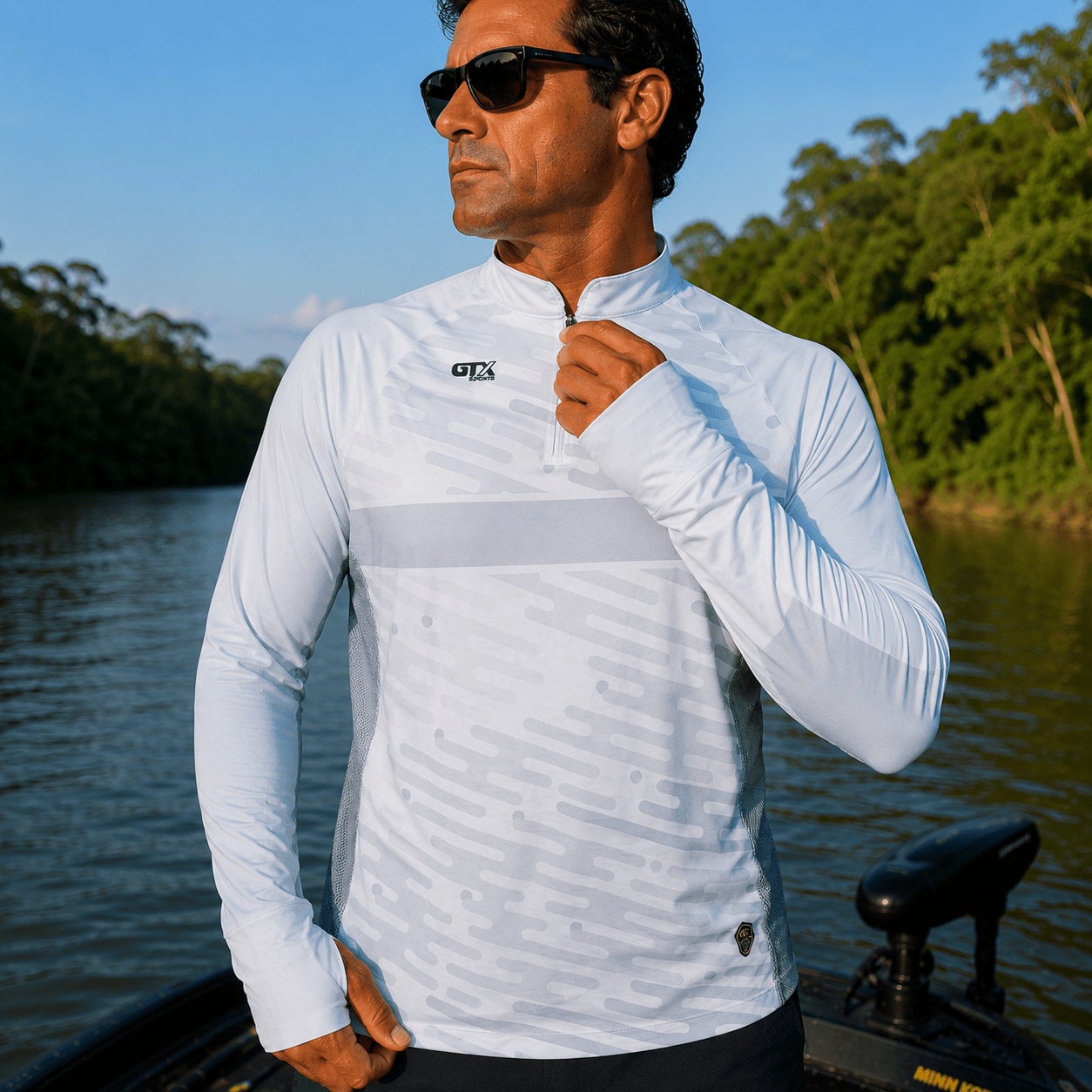 Camisa de Pesca Arctic White com Zíper e Proteção UV50+ - GTX Print