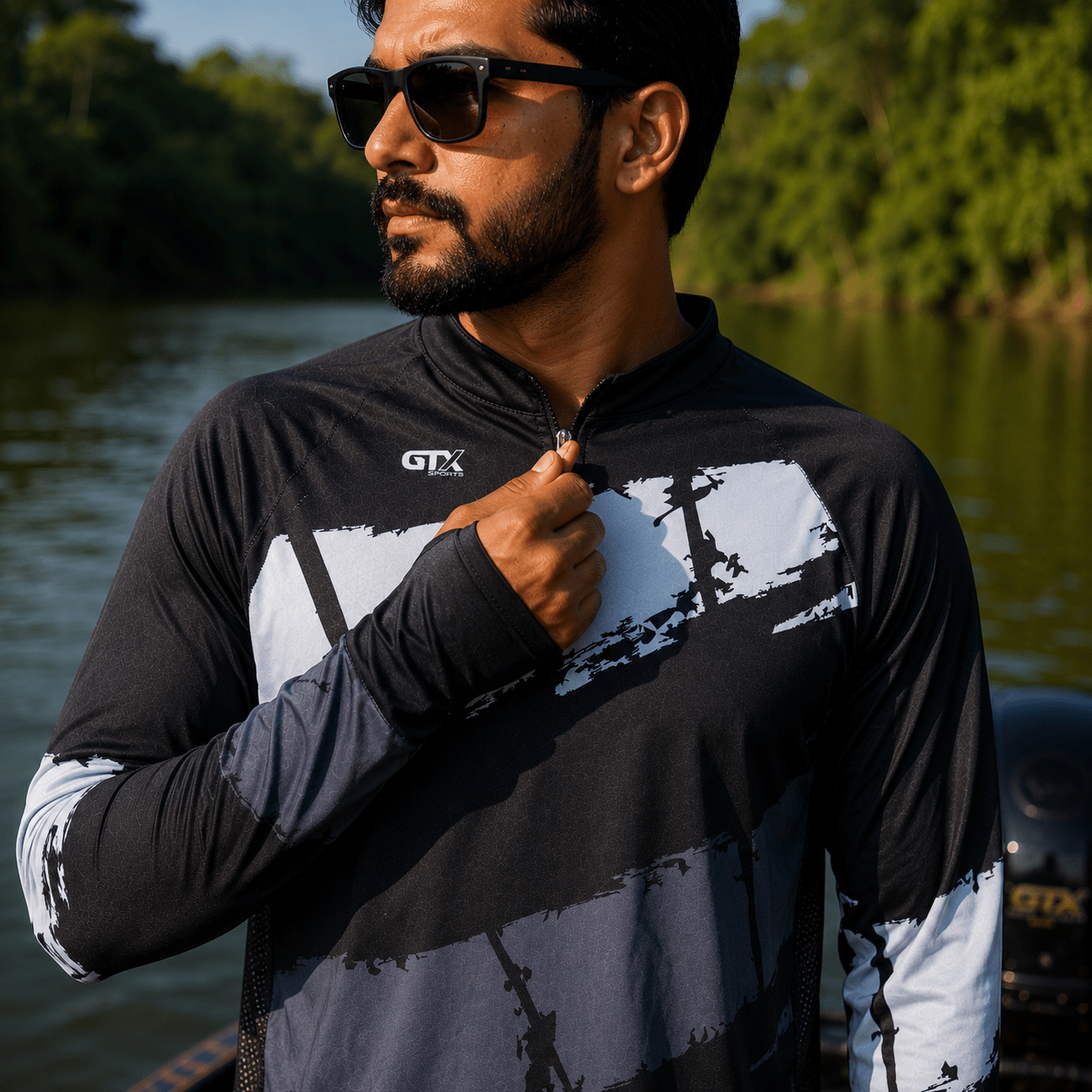 Camisa de Pesca Black Tide com Zíper e Proteção UV50+ - GTX Print