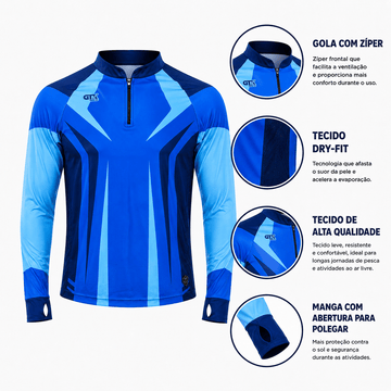 Camisa de Pesca Blue Phantom com Zíper e Proteção UV50+ - GTX Print