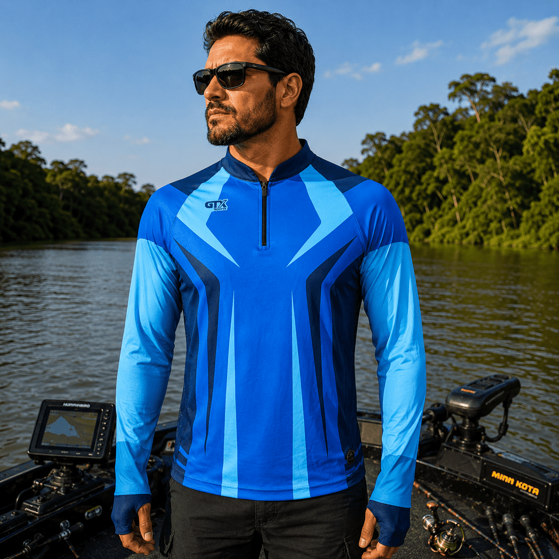 Camisa de Pesca Blue Phantom com Zíper e Proteção UV50+ - GTX Print