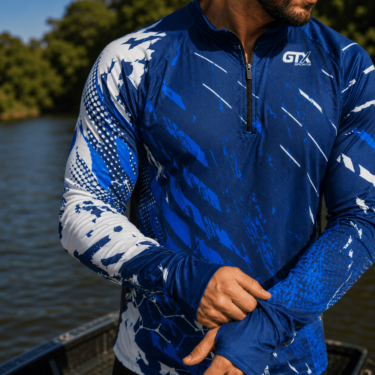 Camisa de Pesca Blue Torrent com Zíper e Proteção UV50+ - GTX Print