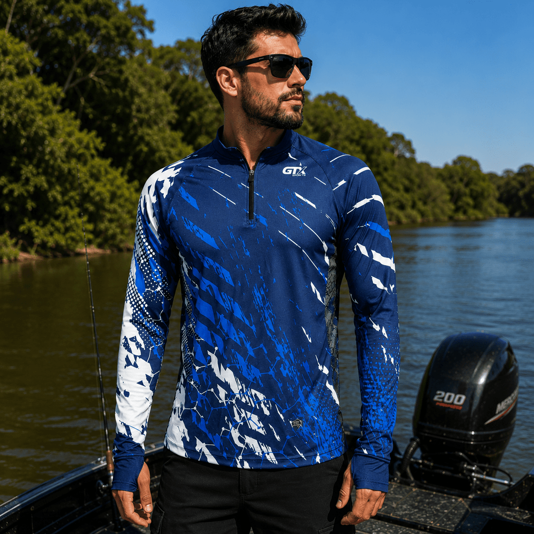 Camisa de Pesca Blue Torrent com Zíper e Proteção UV50+ - GTX Print