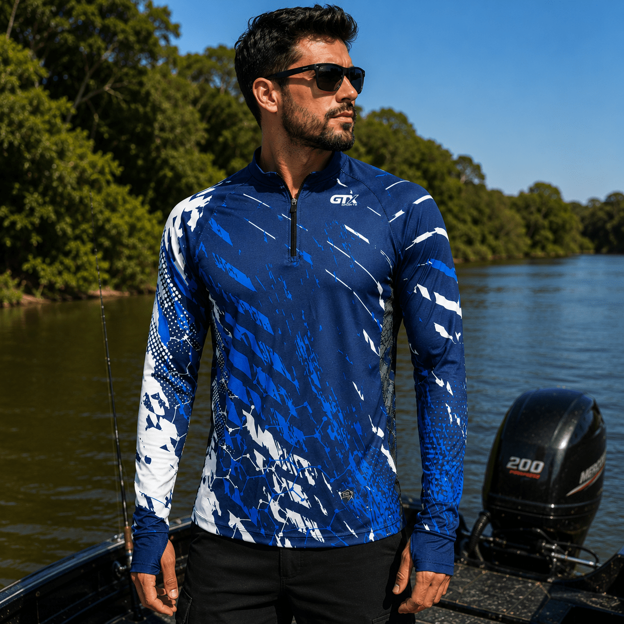 Camisa de Pesca Blue Torrent com Zíper e Proteção UV50+ - GTX Print