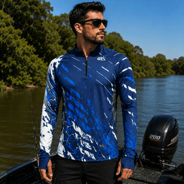 Camisa de Pesca Blue Torrent com Zíper e Proteção UV50+ - GTX Print