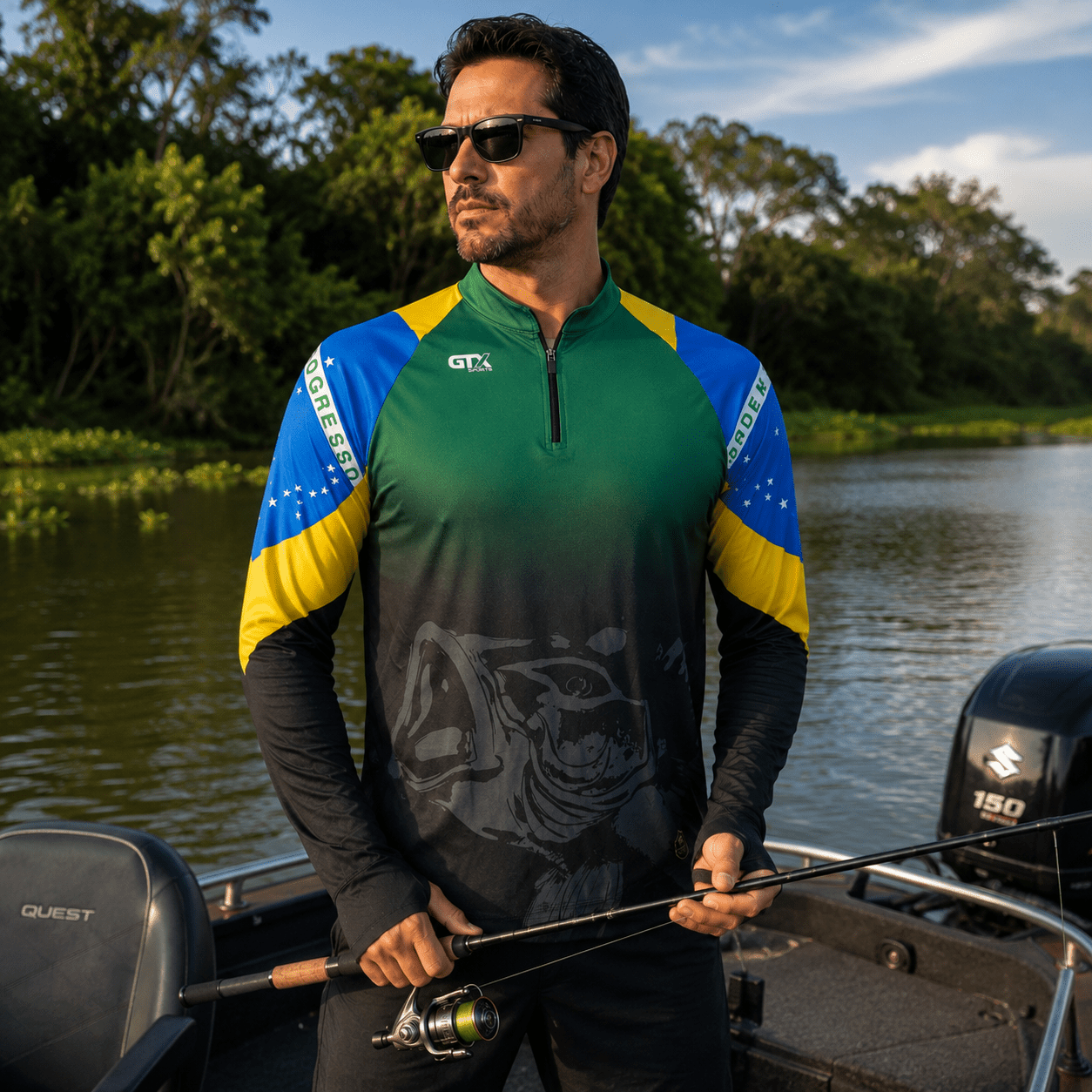 Camisa de Pesca Brasil Legacy com Zíper e Proteção UV50+ - GTX Print