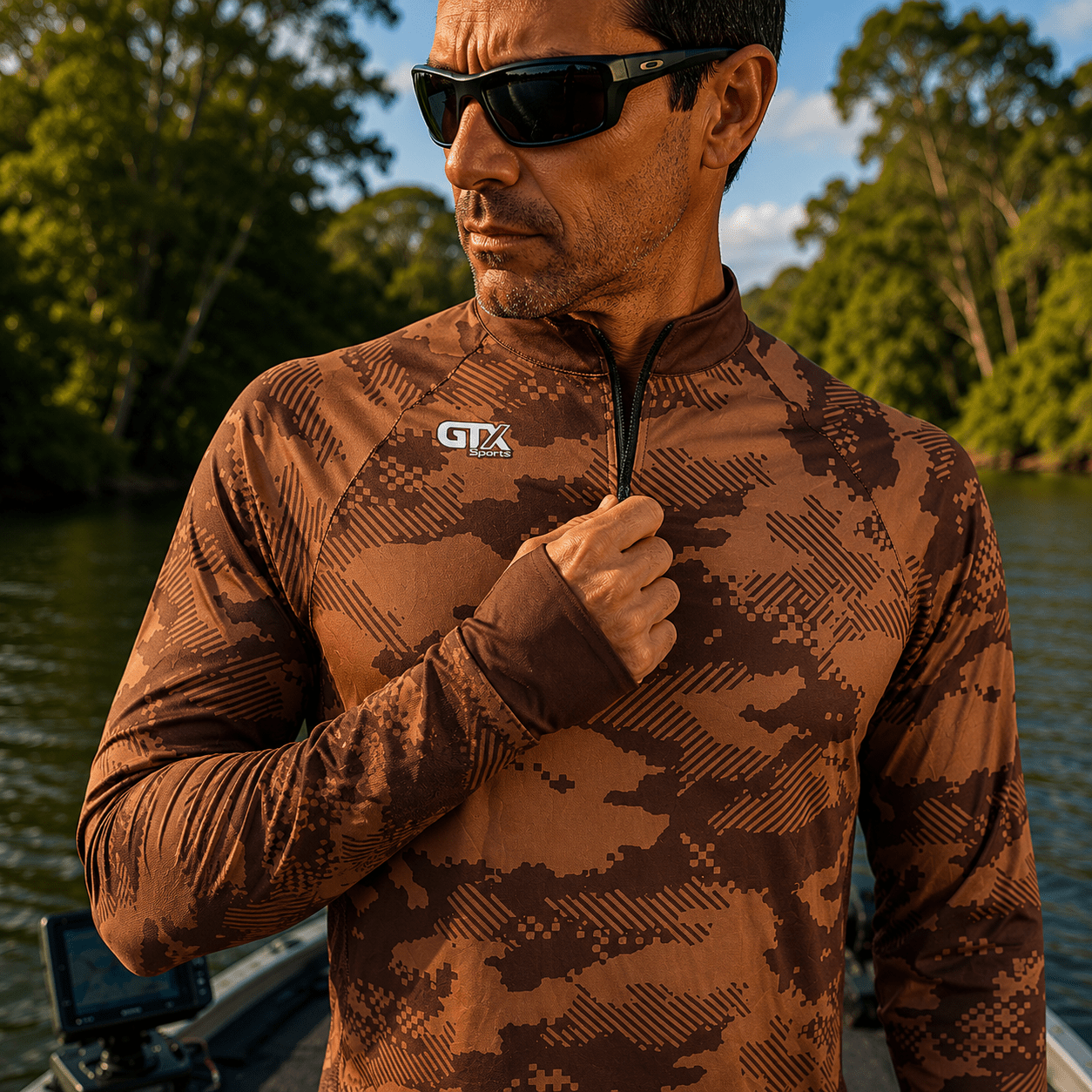 Camisa de Pesca Brown Camo com Zíper e Proteção UV50+ - GTX Print