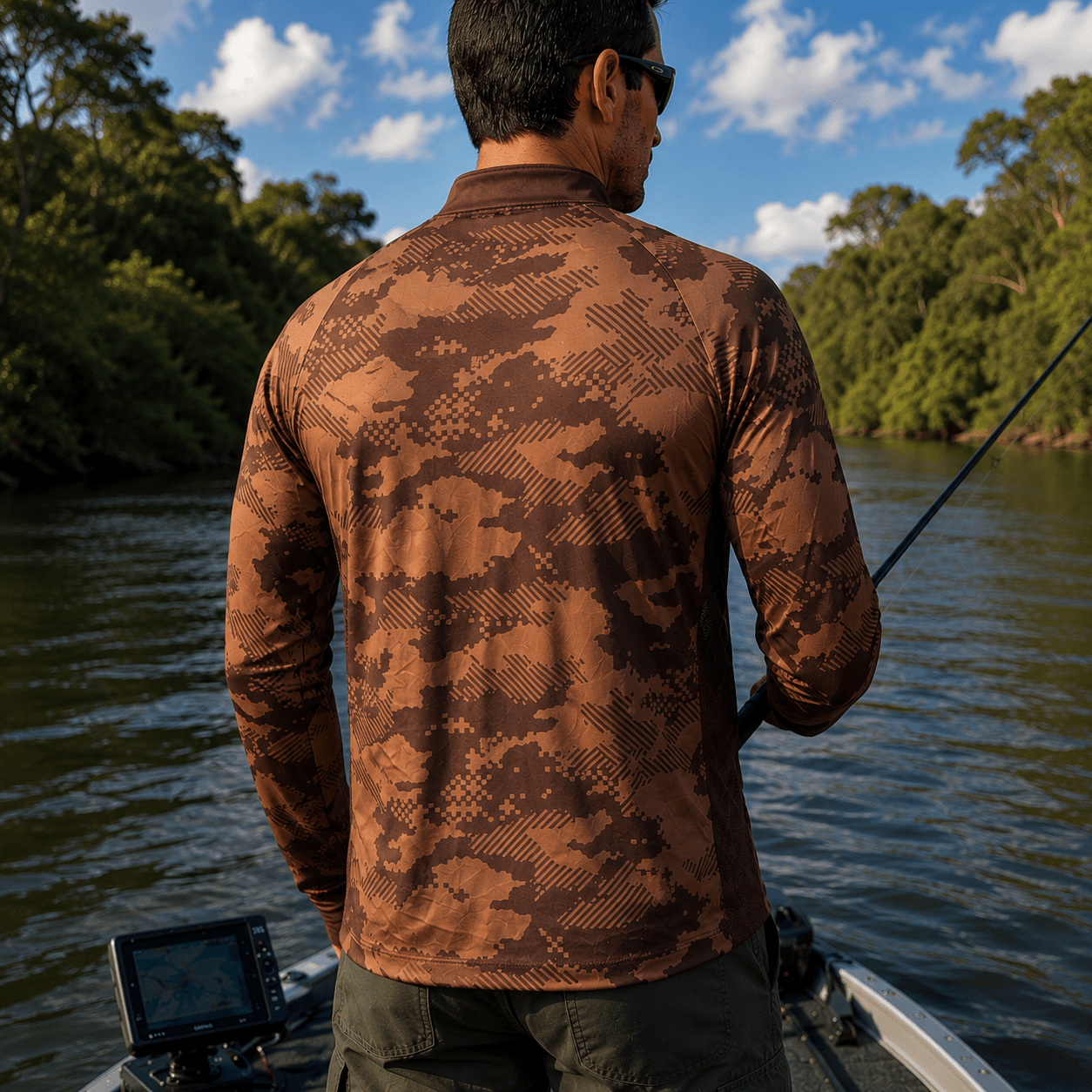 Camisa de Pesca Brown Camo com Zíper e Proteção UV50+ - GTX Print