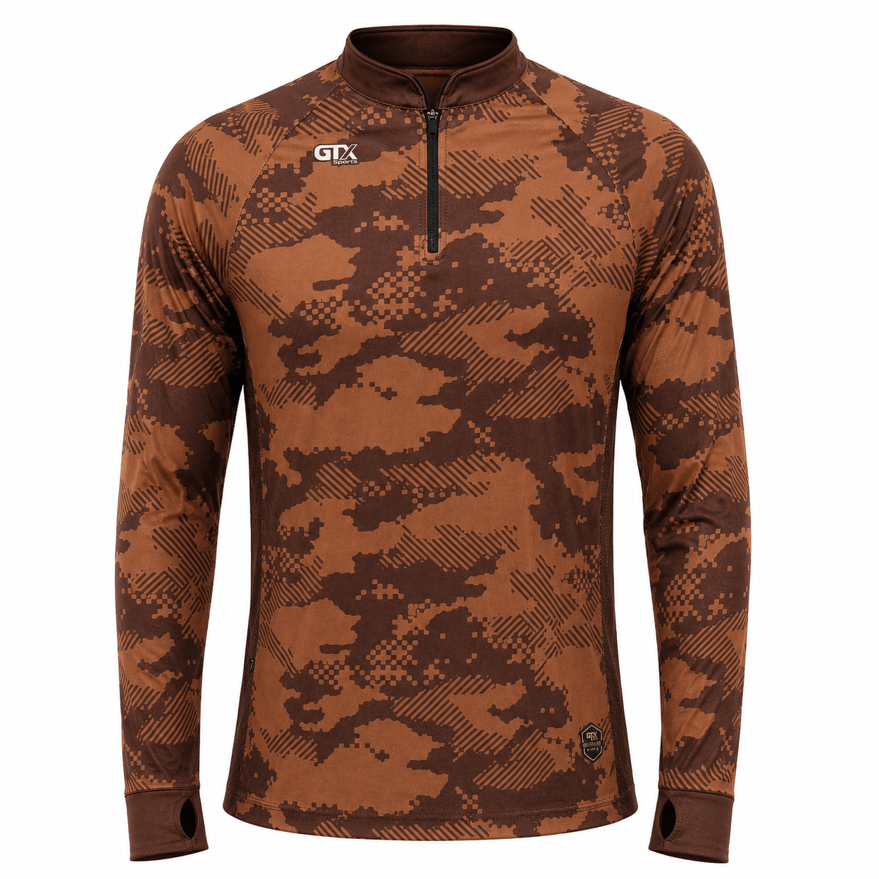 Camisa de Pesca Brown Camo com Zíper e Proteção UV50+ - GTX Print