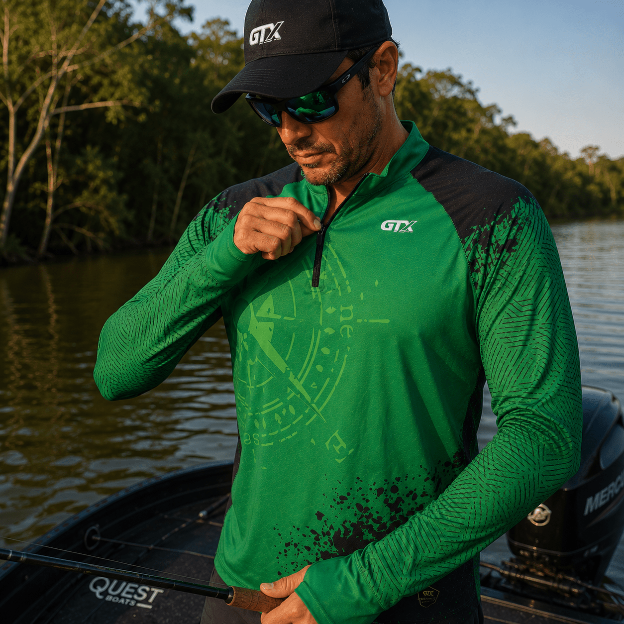 Camisa de Pesca Compass Trail com Zíper e Proteção UV50+ - GTX Print