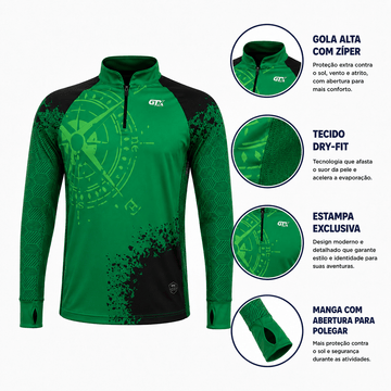 Camisa de Pesca Compass Trail com Zíper e Proteção UV50+ - GTX Print