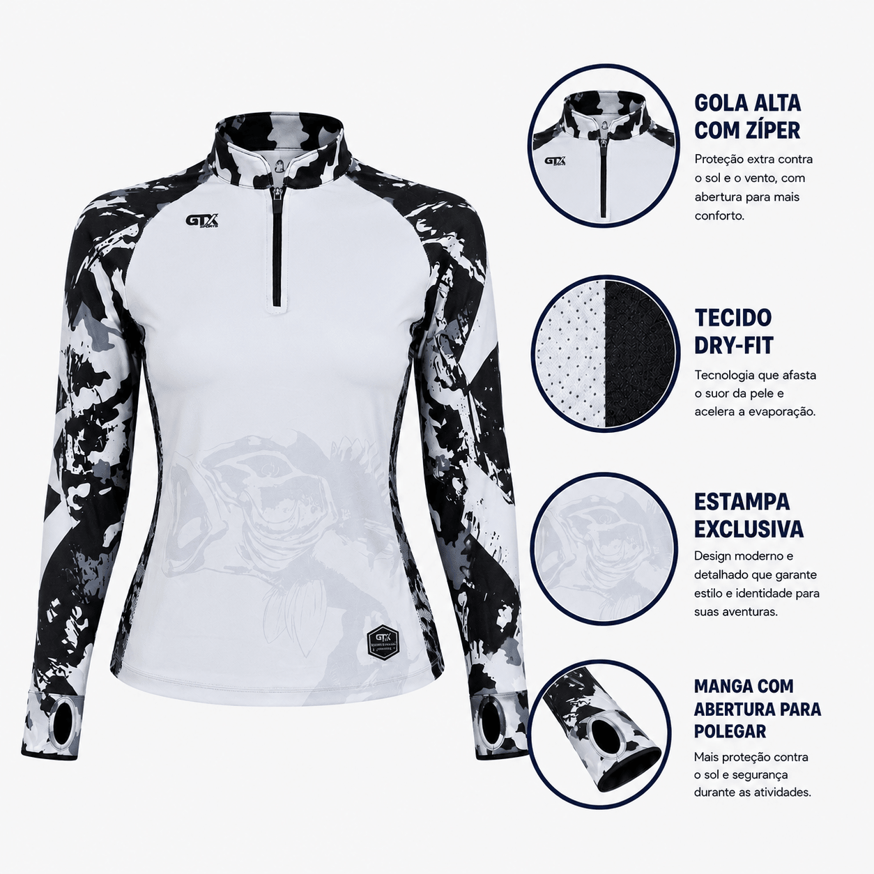 Camisa de Pesca Feminina Arctic Force com Zíper e Proteção UV50+ - GTX Print