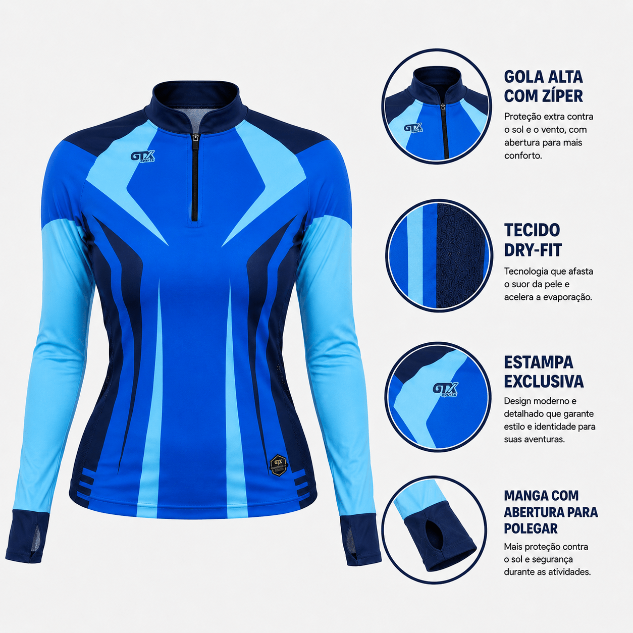 Camisa de Pesca Feminina Blue River com Zíper e Proteção UV50+ - GTX Print