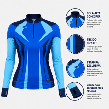 Camisa de Pesca Feminina Blue River com Zíper e Proteção UV50+ - GTX Print