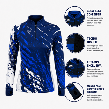 Camisa de Pesca Feminina Blue Storm com Zíper e Proteção UV50+ - GTX Print