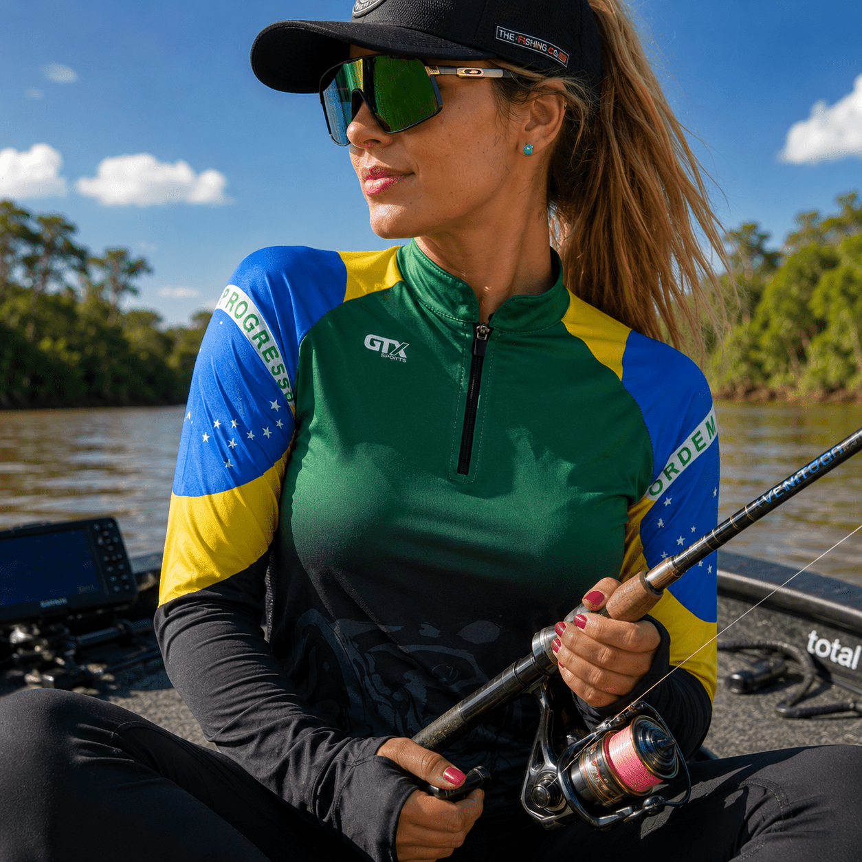 Camisa de Pesca Feminina Brasil Legacy com Zíper e Proteção UV50+ - GTX Print