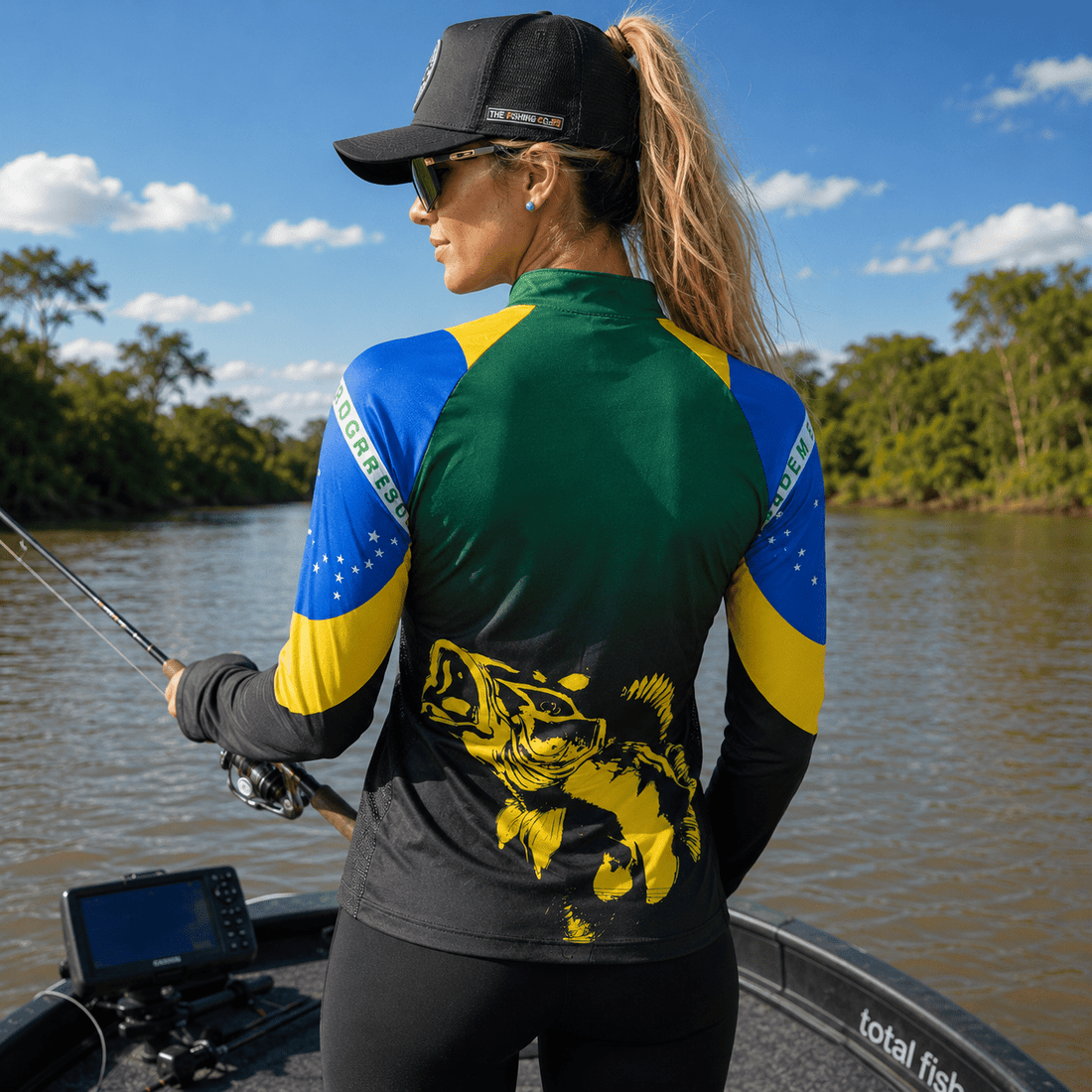 Camisa de Pesca Feminina Brasil Legacy com Zíper e Proteção UV50+ - GTX Print