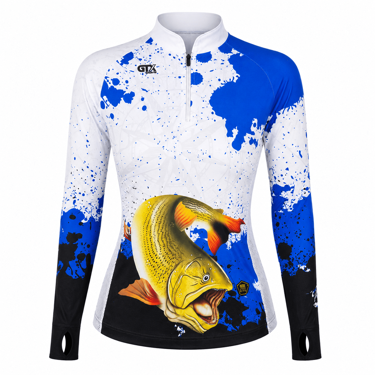 Camisa de Pesca Feminina Dourado Splash com Zíper e Proteção UV50+ - Use GTX