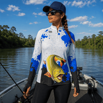 Camisa de Pesca Feminina Dourado Splash com Zíper e Proteção UV50+ - Use GTX
