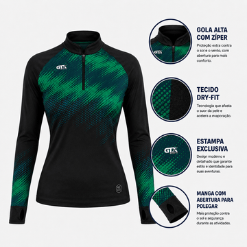 Camisa de Pesca Feminina Emerald Flow com Zíper e Proteção UV50+ - GTX Print