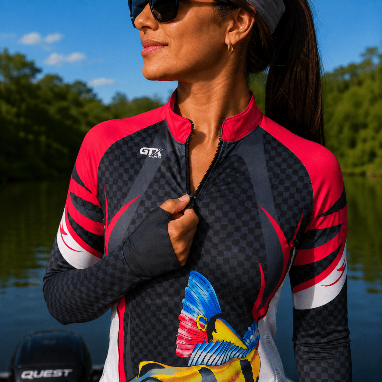 Camisa de Pesca Feminina Fire Tucunaré com Zíper e Proteção UV50+ - GTX Print