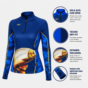 Camisa de Pesca Feminina Golden River com Zíper e Proteção UV50+ - GTX Print