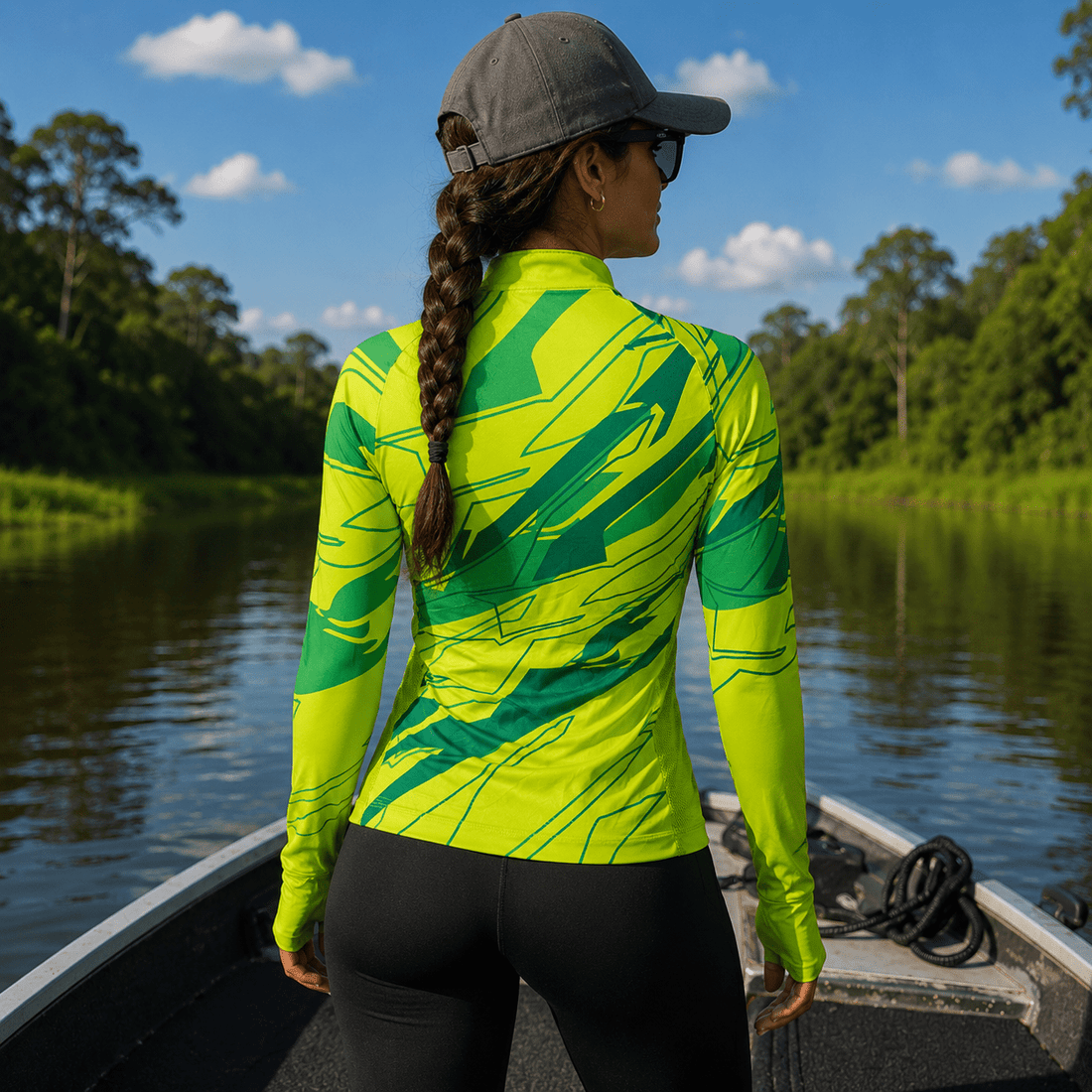Camisa de Pesca Feminina Lime Pantanal com Zíper e Proteção UV50+ - Use GTX
