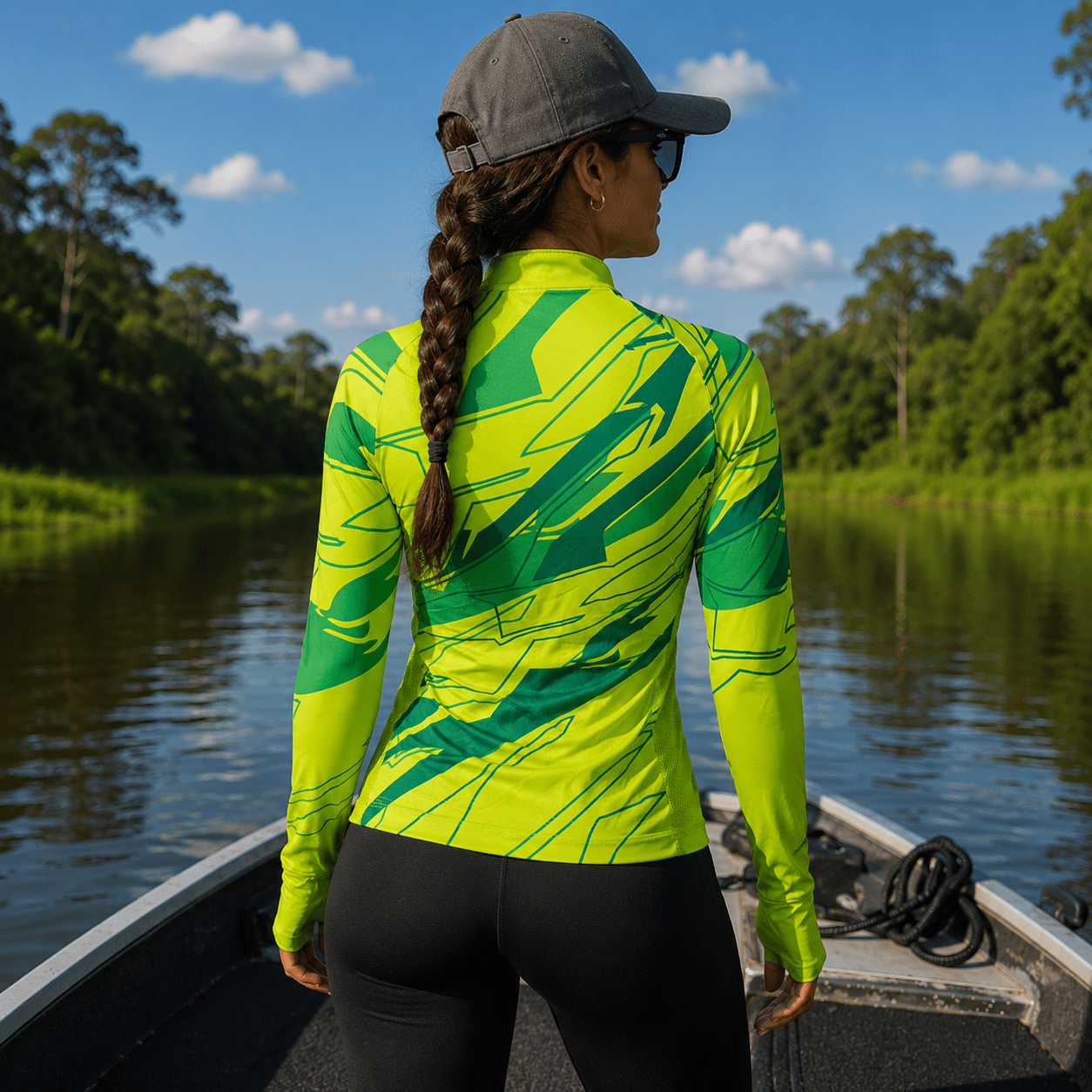 Camisa de Pesca Feminina Lime Pantanal com Zíper e Proteção UV50+ - Use GTX