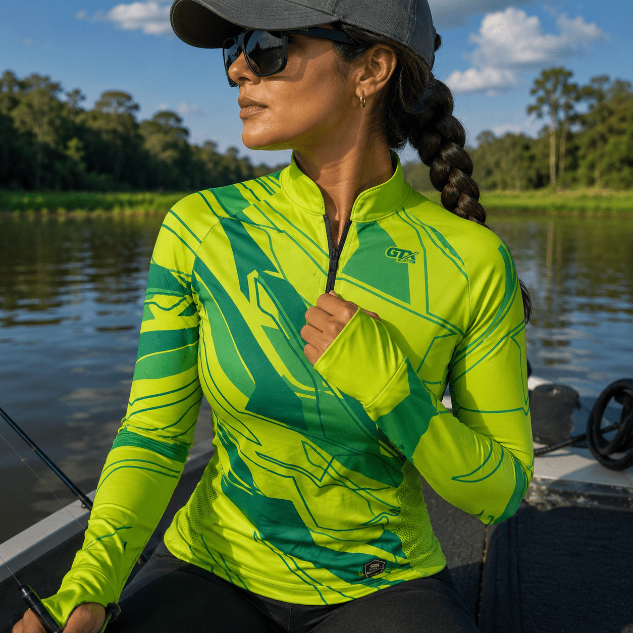 Camisa de Pesca Feminina Lime Pantanal com Zíper e Proteção UV50+ - Use GTX