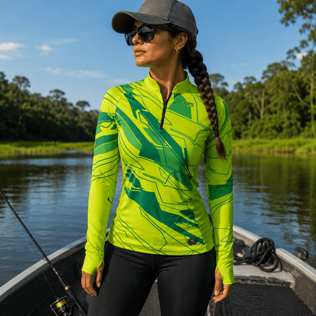 Camisa de Pesca Feminina Lime Pantanal com Zíper e Proteção UV50+ - Use GTX