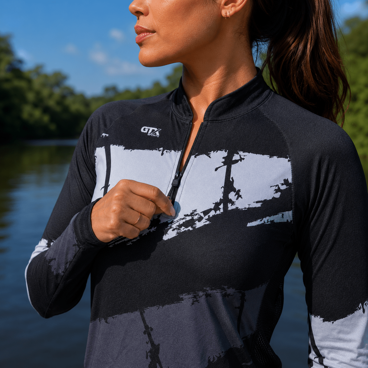 Camisa de Pesca Feminina Midnight River com Zíper e Proteção UV50+ - GTX Print
