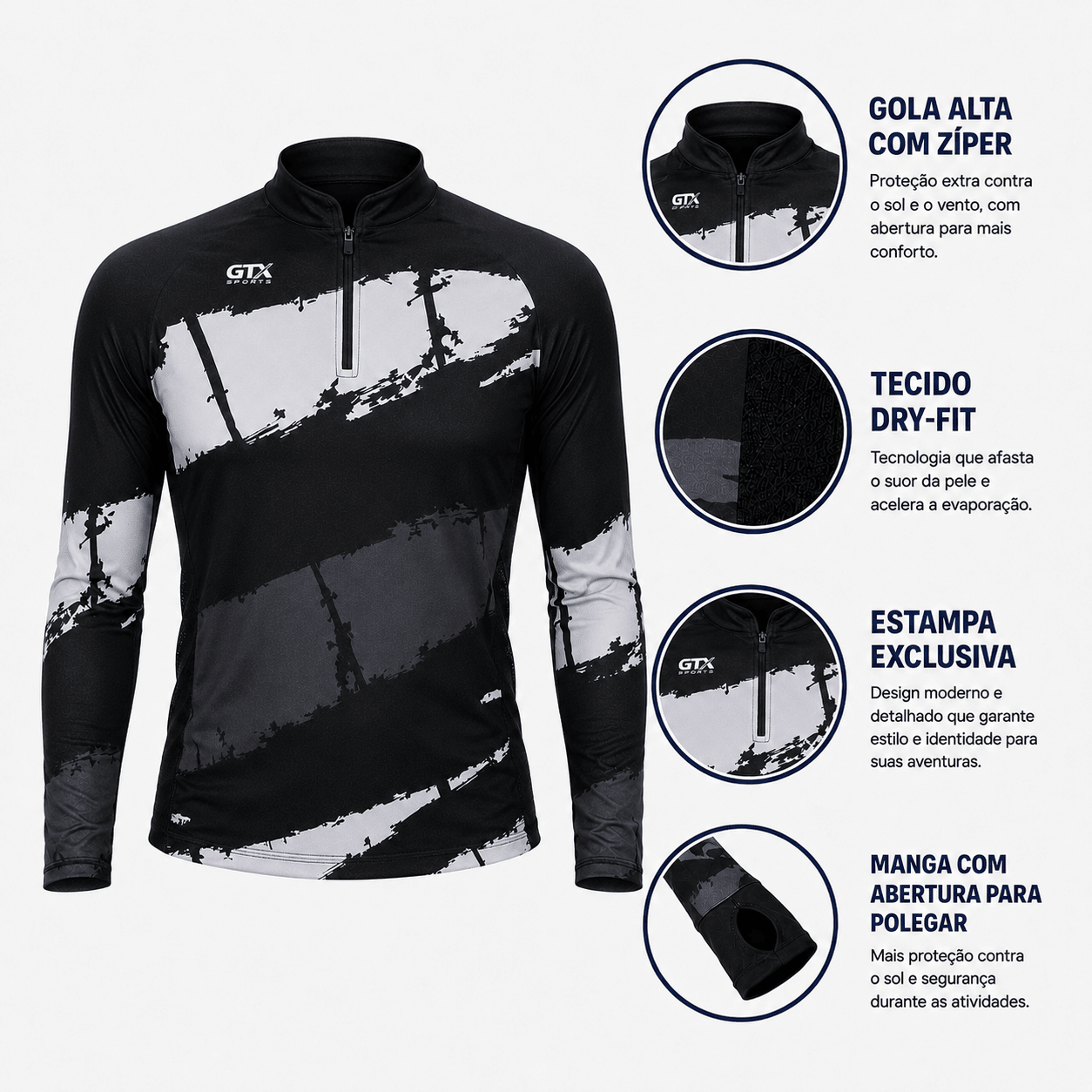 Camisa de Pesca Feminina Midnight River com Zíper e Proteção UV50+ - GTX Print