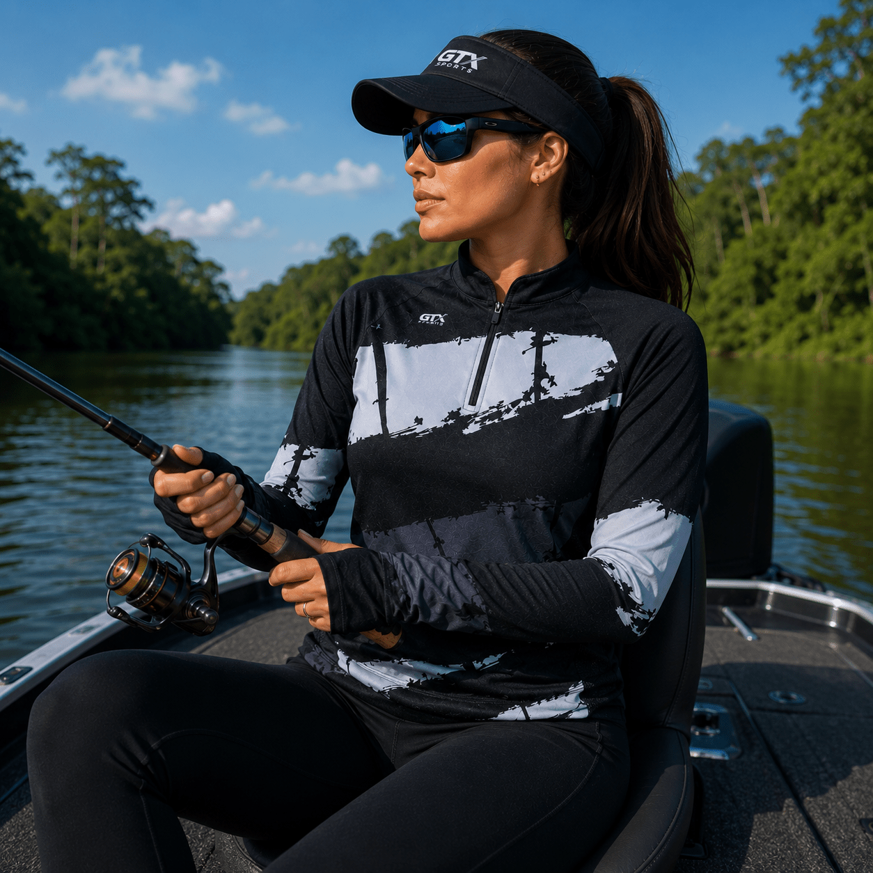 Camisa de Pesca Feminina Midnight River com Zíper e Proteção UV50+ - GTX Print
