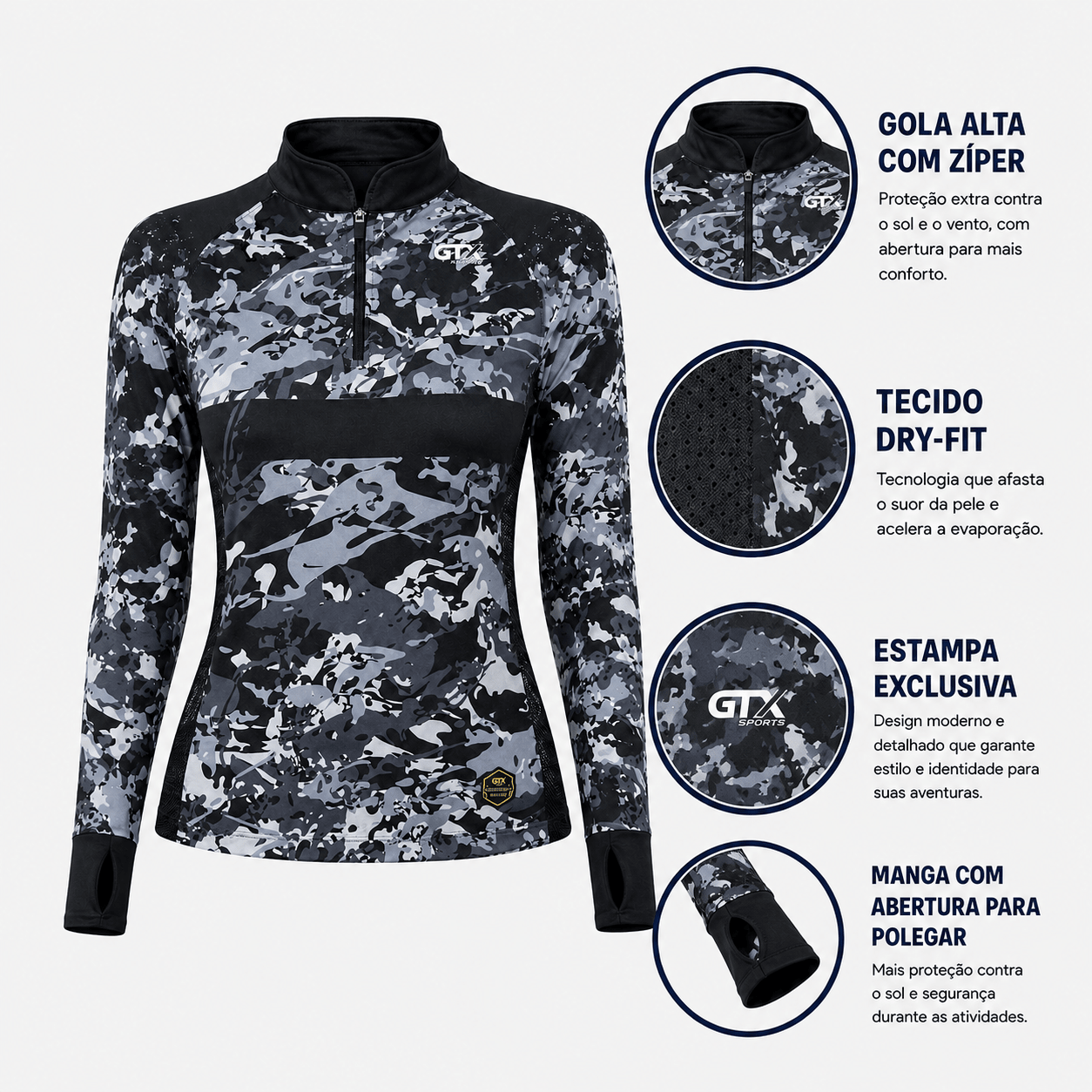 Camisa de Pesca Feminina Shadow Camo com Zíper e Proteção UV50+ - Use GTX