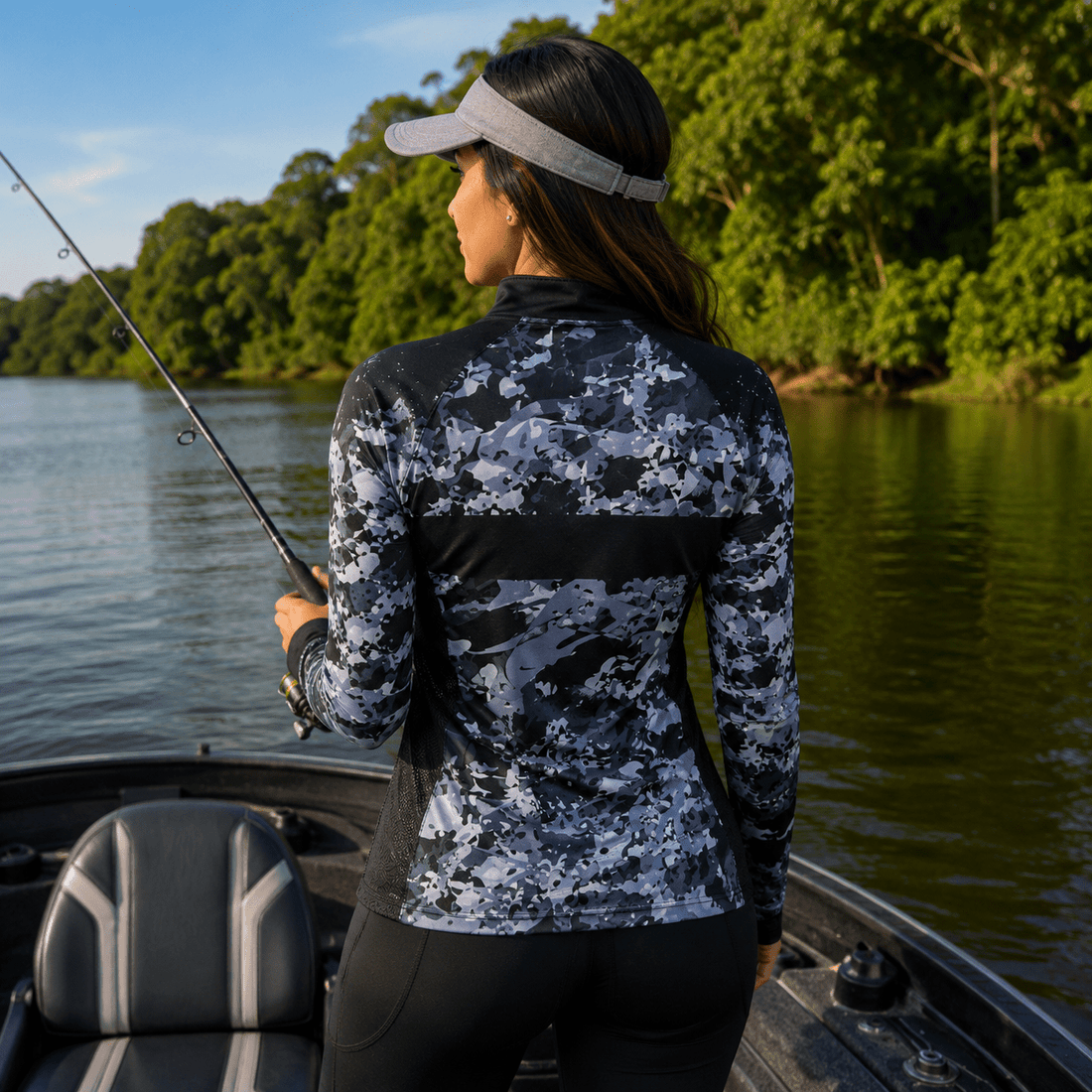 Camisa de Pesca Feminina Shadow Camo com Zíper e Proteção UV50+ - Use GTX