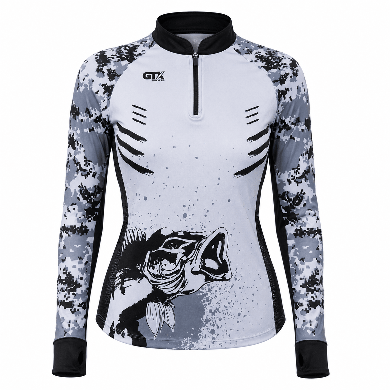 Camisa de Pesca Feminina Silver Bass com Zíper e Proteção UV50+ - GTX Print